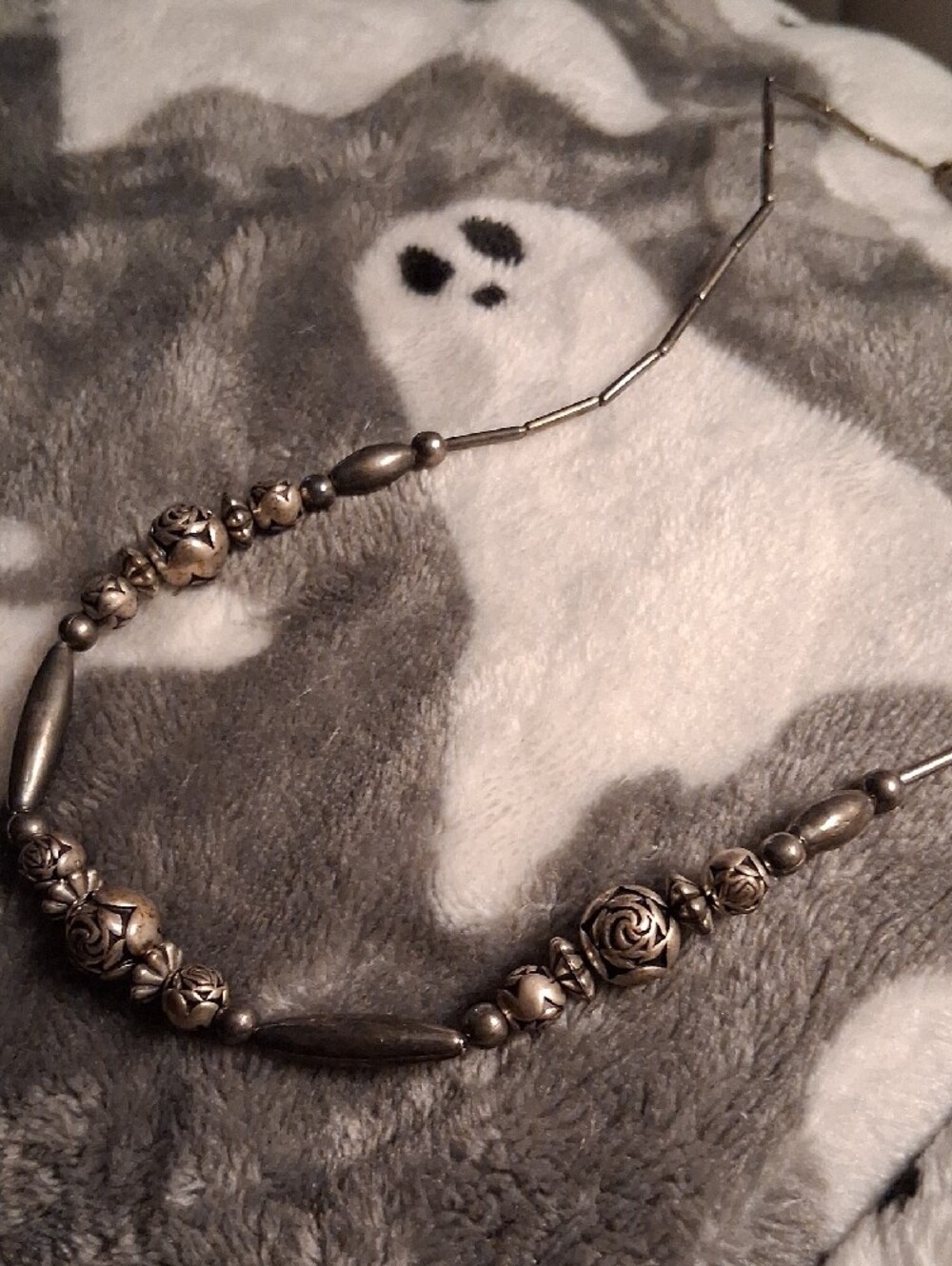 Vintage Silver Floral Bead Necklace - Women Jewelry